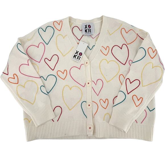 NWT XOKR Kerri Rosenthal Knit Love Heart Cream Multi Color Cardigan Size MEDIUM - Picture 1 of 10